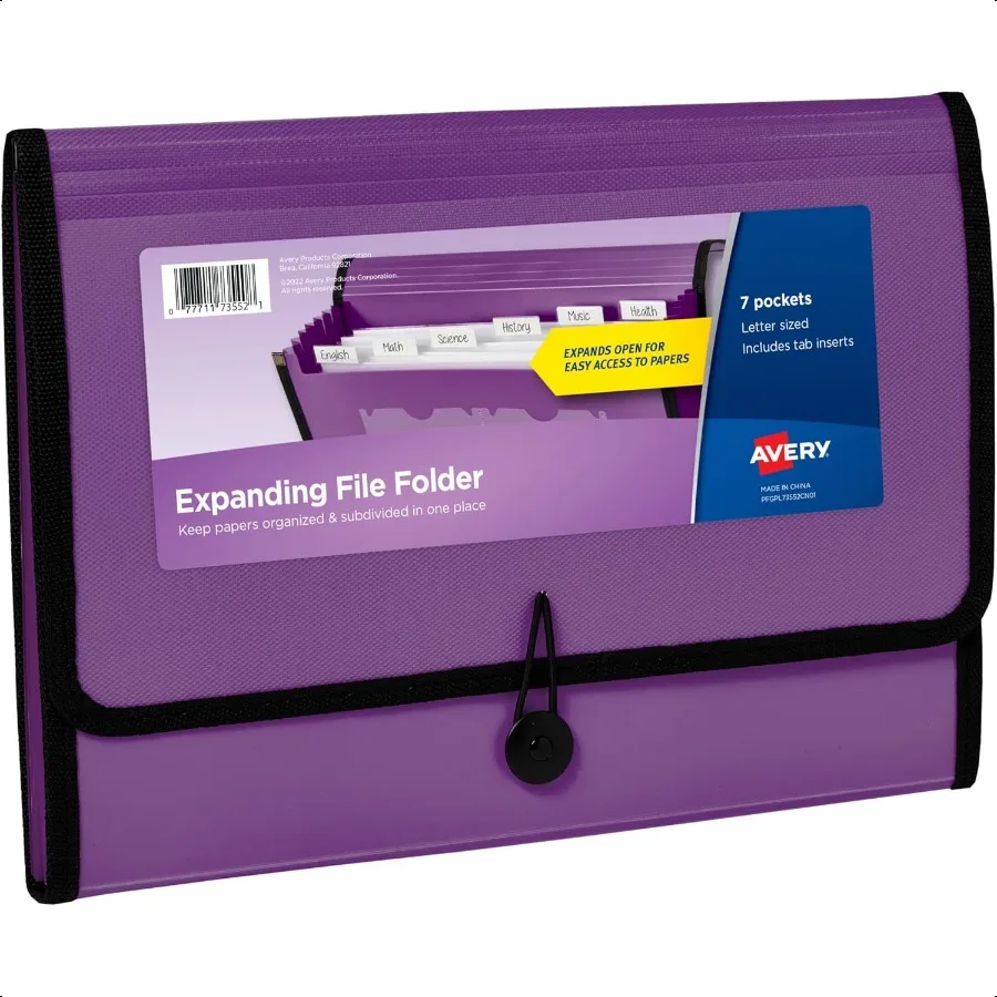

Expanding File Folder Organizer 7Pocket Accordion File Organizer Plum Holds 425 Letter A4Size Sheets 73552