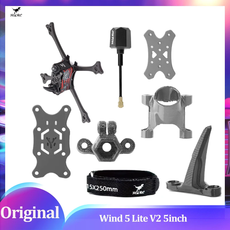 

HGLRC Wind 5 Lite V2 5-дюймовый бесщеточный T700 Четырехосный внутренний комплект гоночной рамы из углеродного волокна FPV