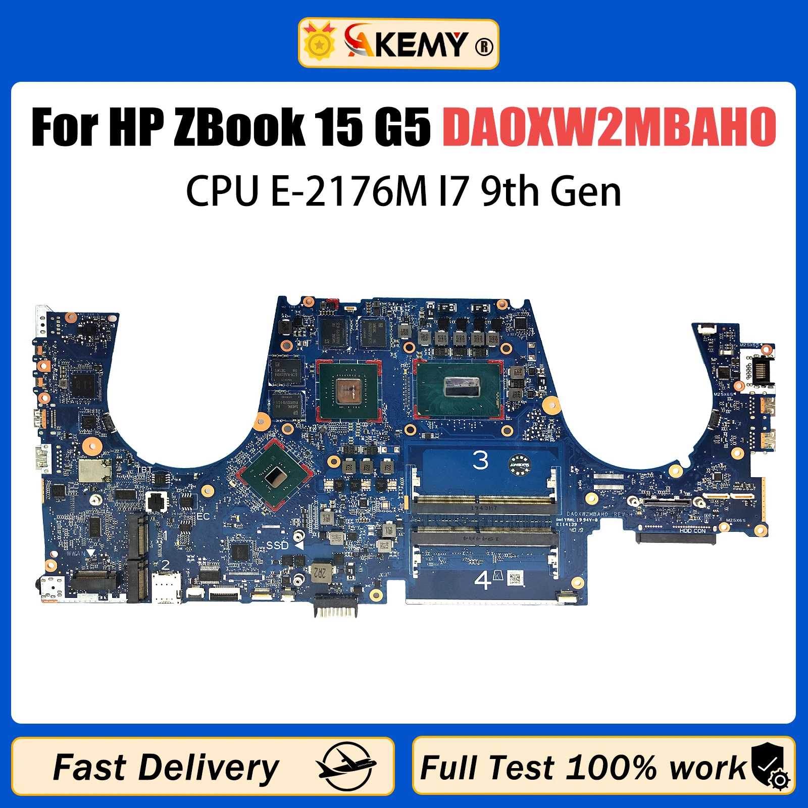 AKEMY DA0XW2MBAH0 Mainboard For HP ZBOOK 15 G5 Laptop Motherboard With I7-9850H I7-9750H E-2176M CPU Test OK