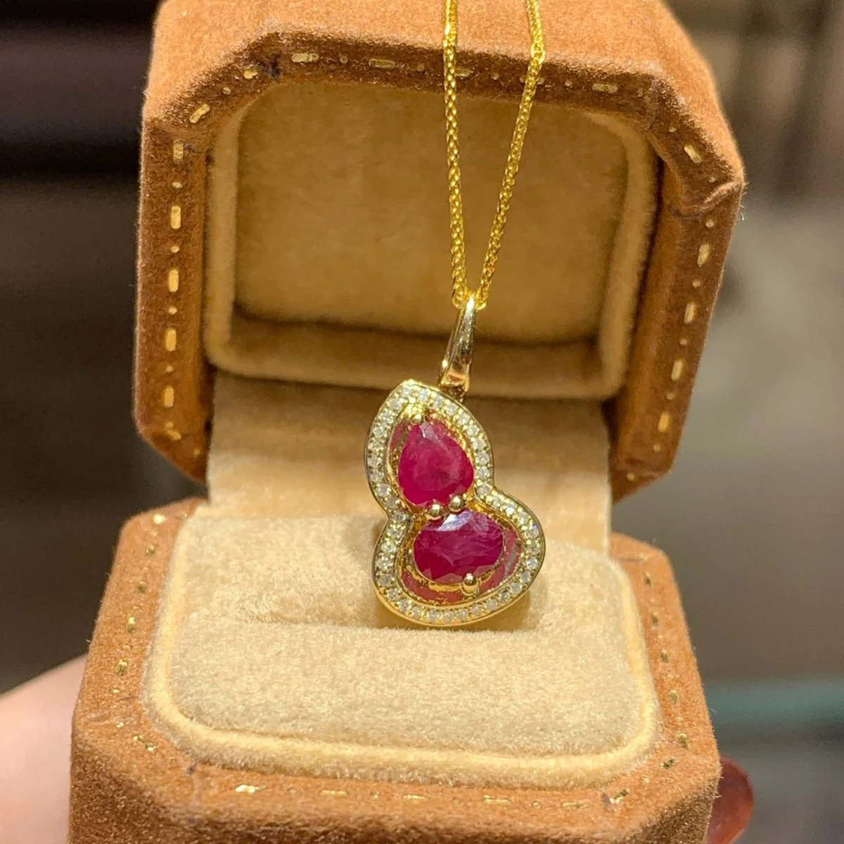 

Pink zircon exquisite gourd sterling silver pendant necklace S925 women's necklace holiday gift for women