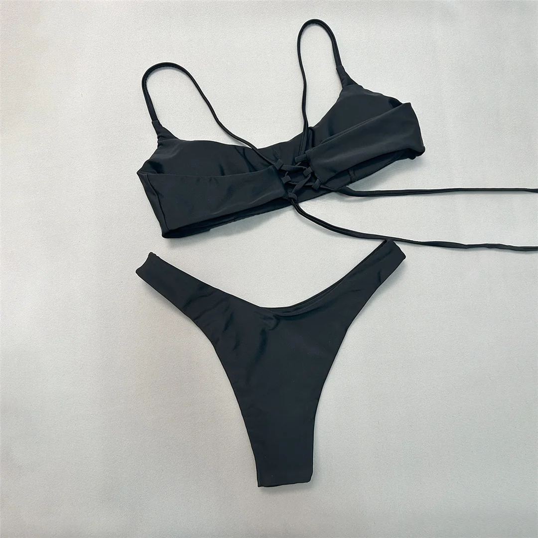 Bikini mit Schnürung, brasilianischer Schnitt, hoher Beinausschnitt, zweiteiliger Badeanzug für Damen, gepolsterter Badeanzug, Badebekleidung, Modell V6654. – Detail 8