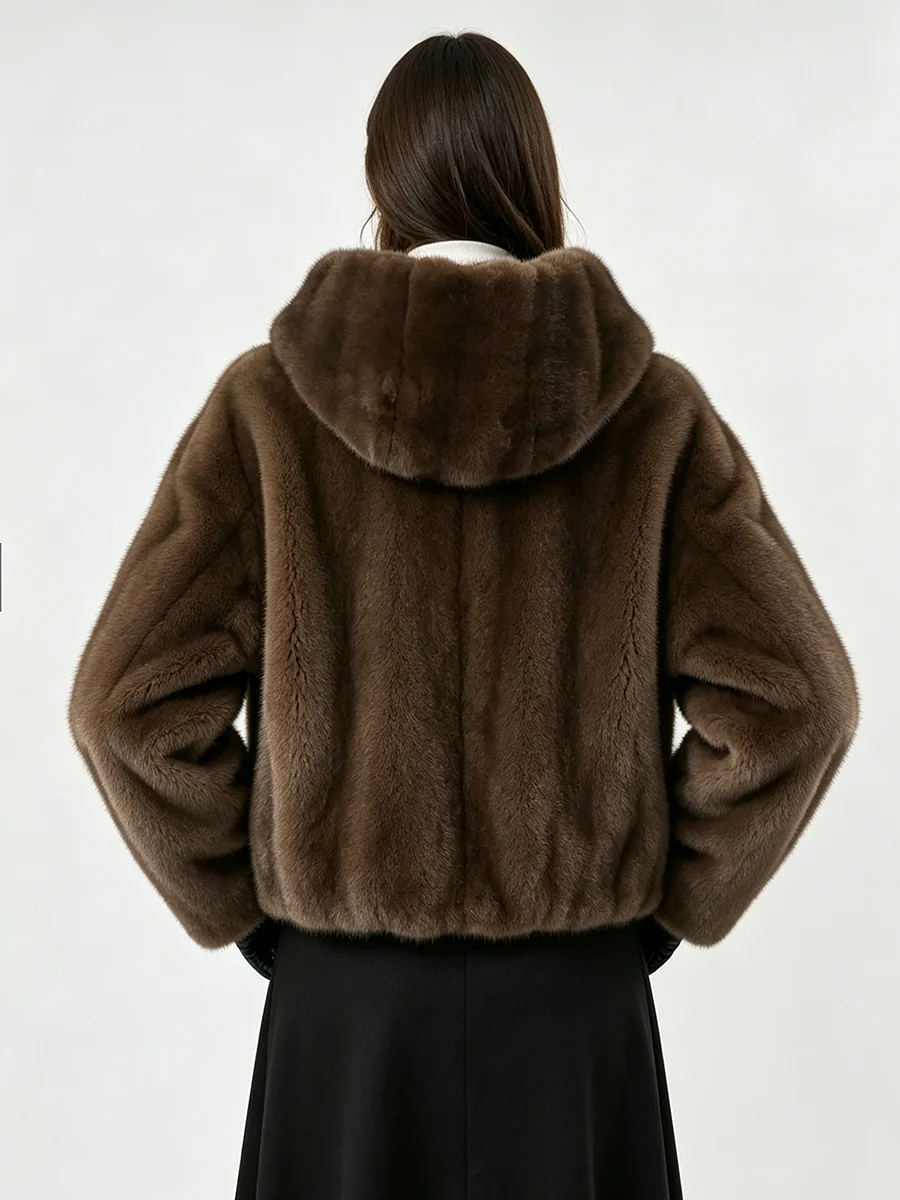 LIMO Women Hooded Faux Mink Fur Jacket  Zipper Front Long Sleeve Soft Fluffy Warm Loose Winter Ladies Short Outerwear