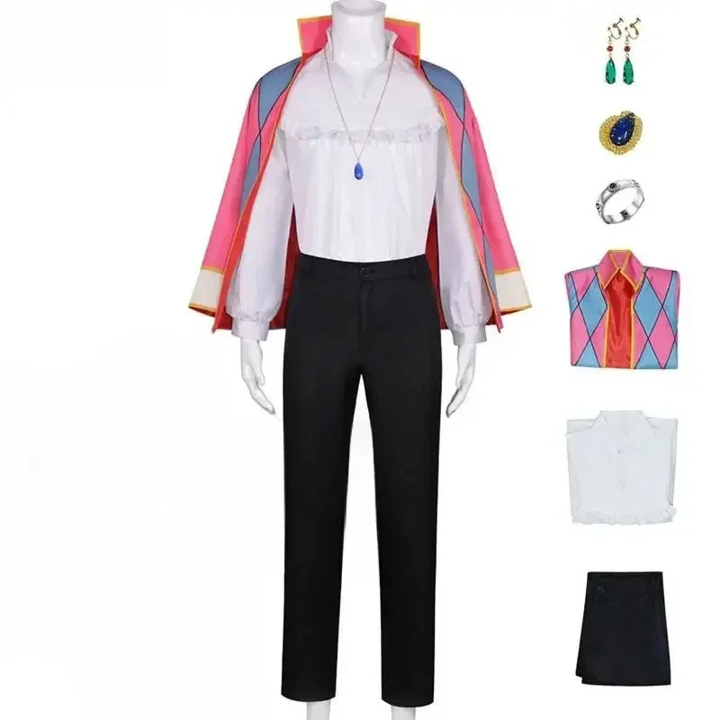 72th عواء تأثيري حلي شعر مستعار الرجال الزي الرسمي أنيمي هالوين ملابس معطف أقراط قلادة حلقة