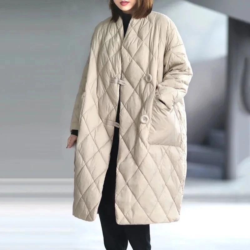 2024 New Winter Women Long Jacket Warm Lady Lightweight Coat Oversized Puffer Parkas Wadded Down Jackets Windproof Outerwear