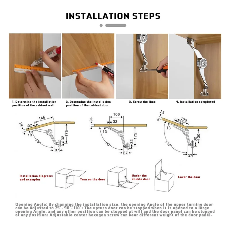 2-delige doosscharnieren Heavy Duty verstelbare lift- en hogere scharnieren Kastdeursteunscharnier-AA26