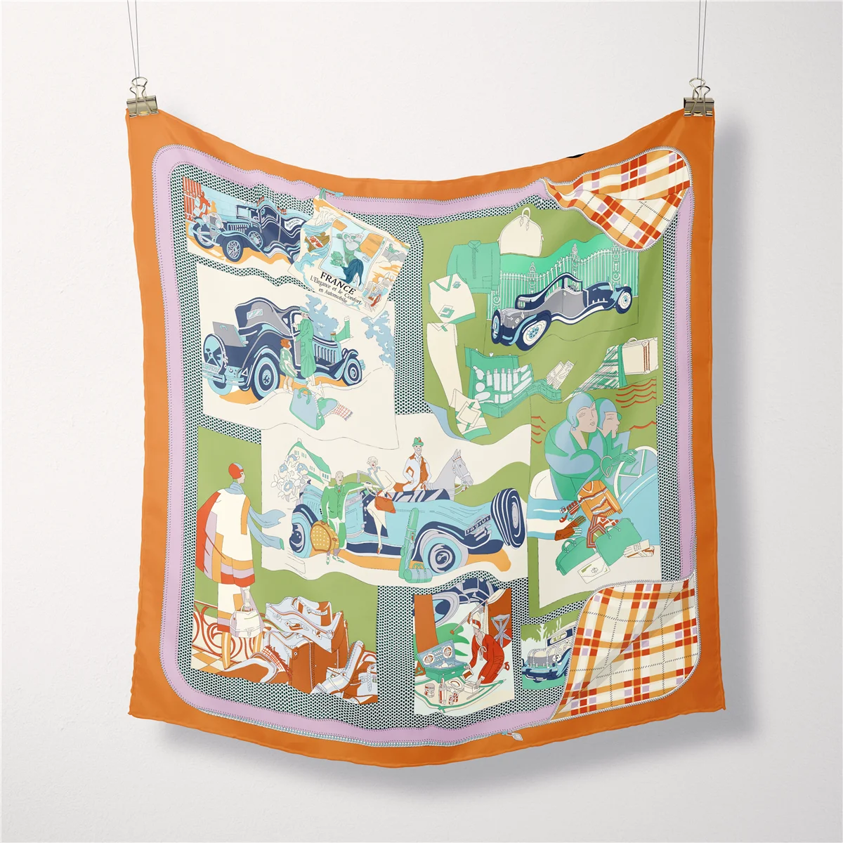 53cm Brand Design Automobile Print Square Scarf Woman New Twill Silk Scarf Luxury Bandana Headband Hijab Foulard Neckerchief