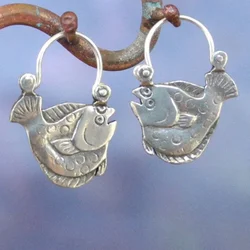 Flounder Earrings - silver color earrings - Flat Fish earrings for women
