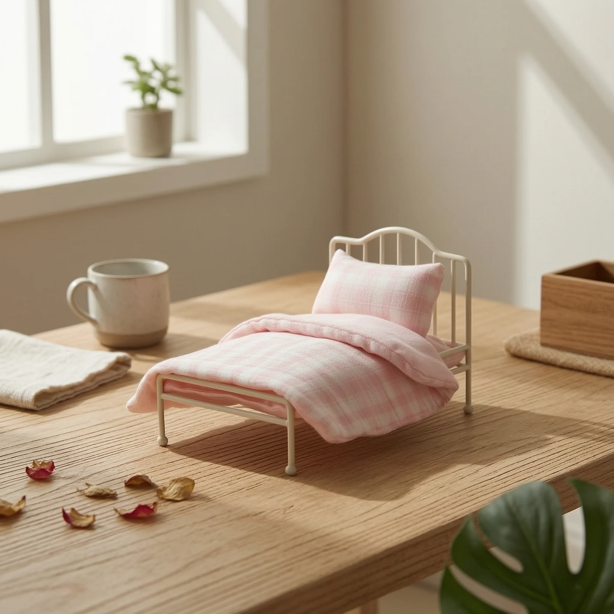 Miniature Metal Bed Realistic Dollhouse Metal Bed Furniture Sturdy Decorative for Collectors, Display Scenes