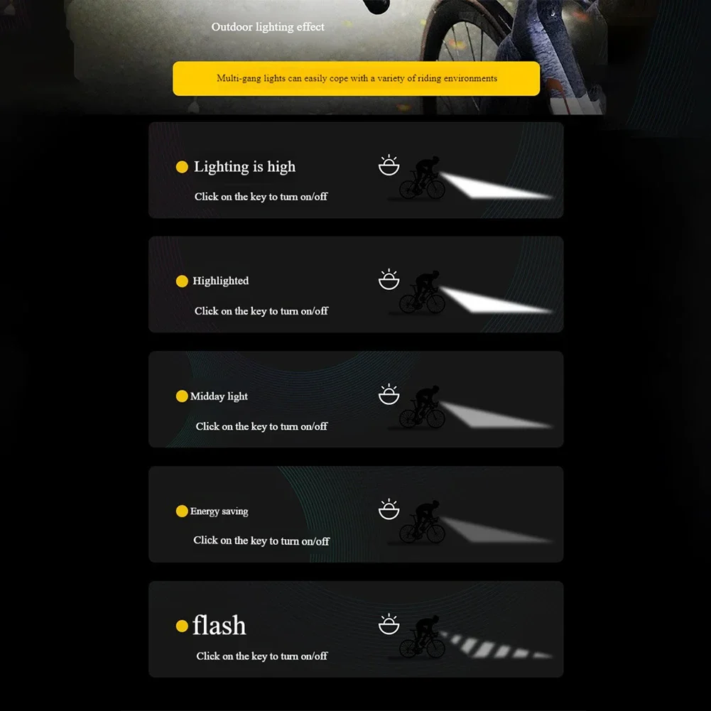 دراجة الجبهة ضوء دراجة رئيس ضوء مقاوم للماء الدراجة مصباح السلامة القابلة لإعادة الشحن دراجة المصباح الاستشعار التلقائي للطوارئ