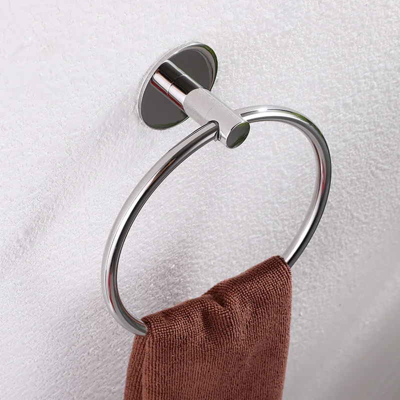 304 Stainless Steel No-Drill Towel Ring European Style Simple Round Towel Rack Bathroom Towel Ring
