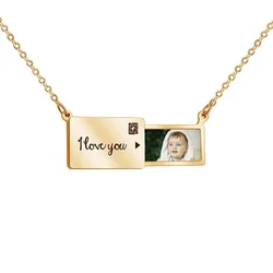 Personalized Locket Necklace Custom Envelope Necklace Pull Out Photo Locket Pendant Exquisite Custom Picture Pendant For Women