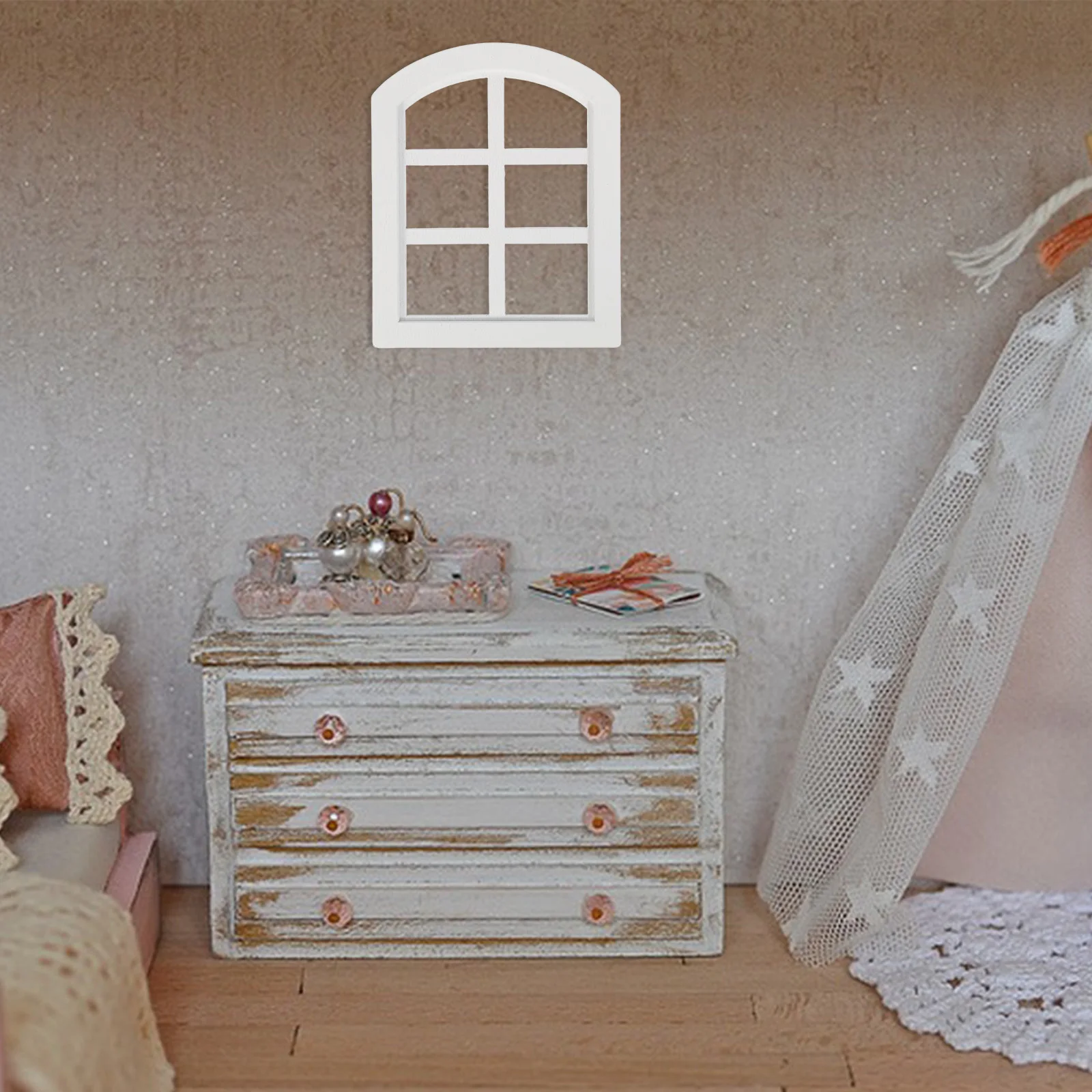 

6Pcs Miniature Wooden Window Frames 1:12 Scale Detailed Tiny House Accessories Dollhouse Windows Furniture Decoration