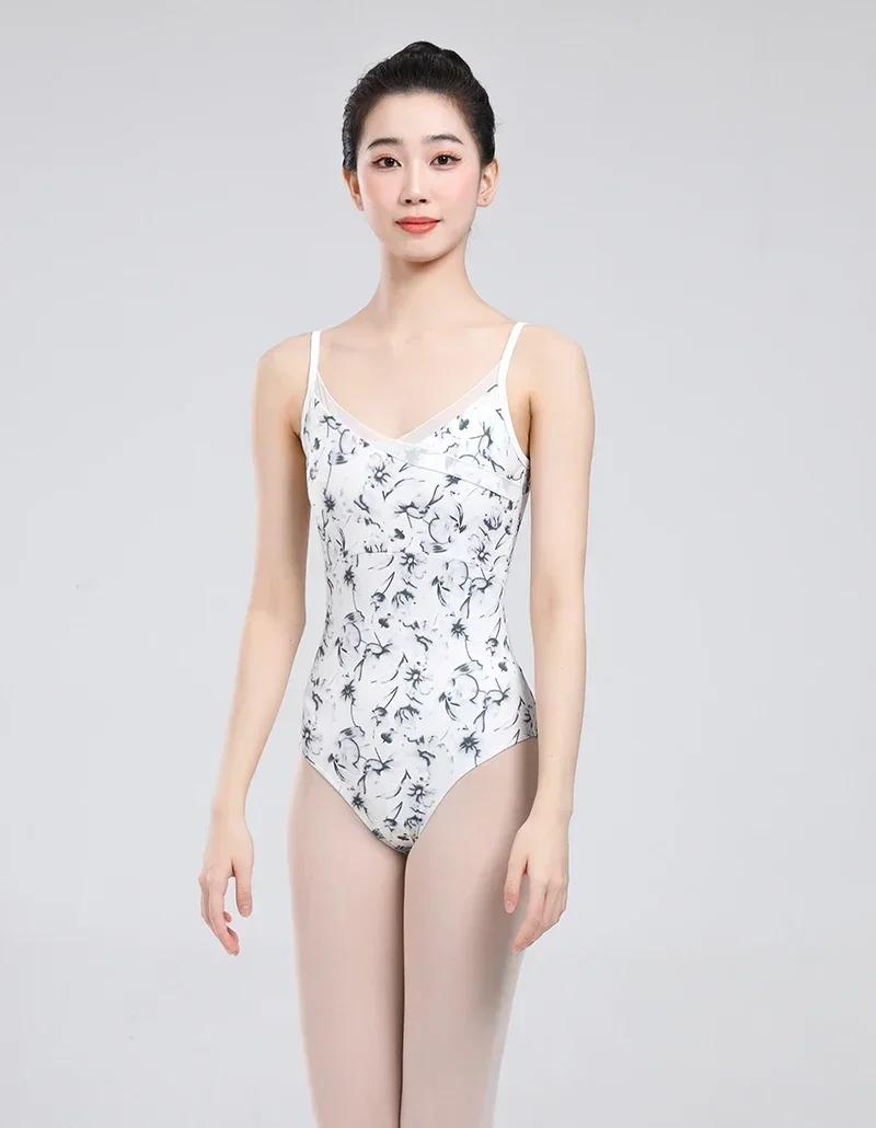 

Ballet Dance Leotard Adult White Printing Daily Practice Team Gymnastics Vest Dancing Wear Women Elegant Ballet Leotard
