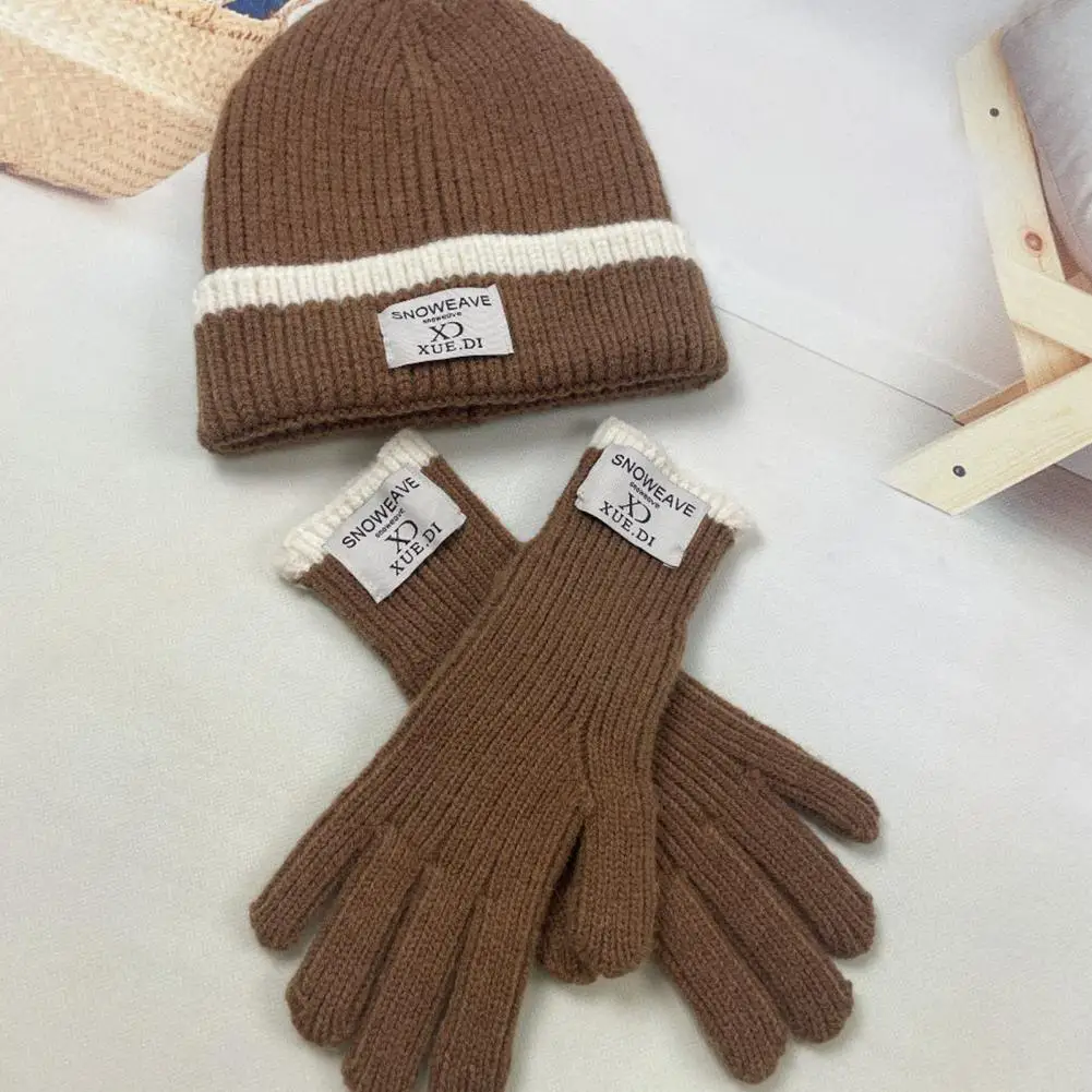 Зимняя шапка, набор теплых перчаток для шеи, Зимний вязаный комплект из 3 предметов для мужчин и женщин, шапка с принтом логотипа, перчатки для сенсорного экрана, длинный шарф с флисом