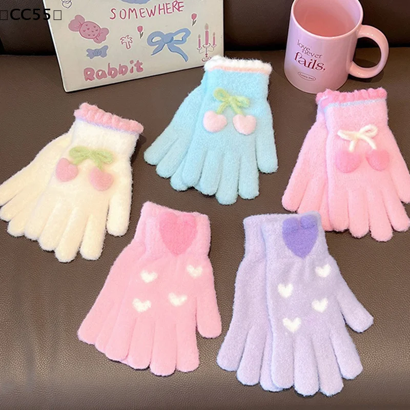 

tipoCC55 pratiqueCC55 Selbst6-12 лет Sweet Cherry Love Детские теплые перчатки с длинными пальцами Зимние ветрозащитные утолщенные варежки для мальчиков и девочек Детские велосипедные варежки