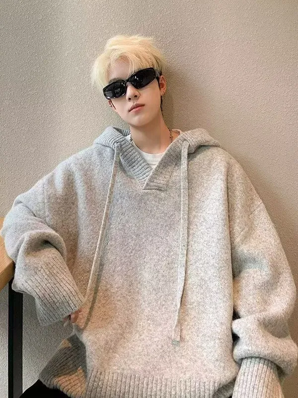 

Мужская утепленная толстовка с капюшоном, повседневная, свободного кроя, вязаная, для осени и зимы, новинка