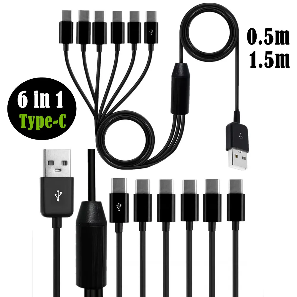 

USB 2.0 Type A Male to 6 Type-C Splitter Y Data Sync And Charge Connector Adapter Cable 50cm 150cm