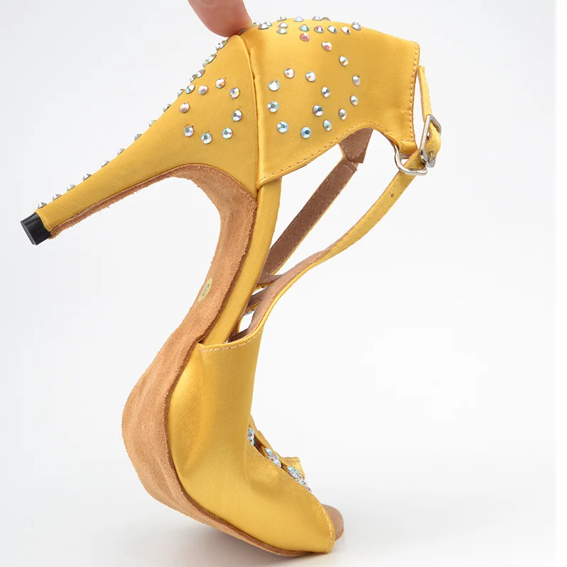 Wedopus chaussures de danse de salon personnalisées pour femmes diamant jaune Satin talons de danse 10CM semelle en daim chaussures de danse Salsa