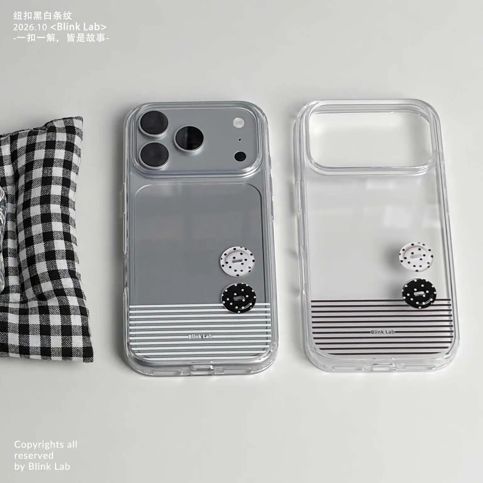 Ins Minimalist Original Button Black White Stripes Patterns Phone Case For iPhone DUO 18 17 16 15 14 13 12 11 PRO MAX Plus Cover