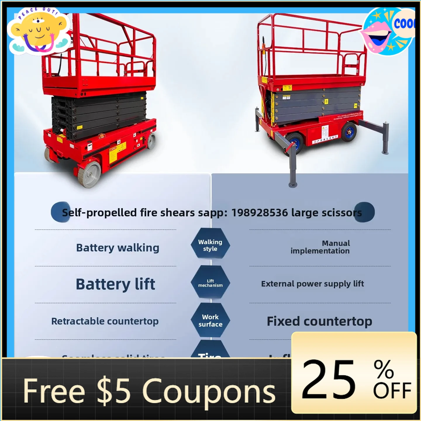 AB  Hand-Pushed Mini Storage Ladder Machine Small Lifting Platform Mobile Hydraulic Scissor Electric