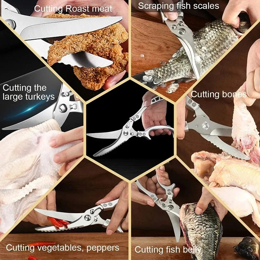 Exquisite Kitchen Scissors Stainless Steel Kitchen Poultry Scissors Fish Acceesories Multipurpose Meat Camping Modern Utensils