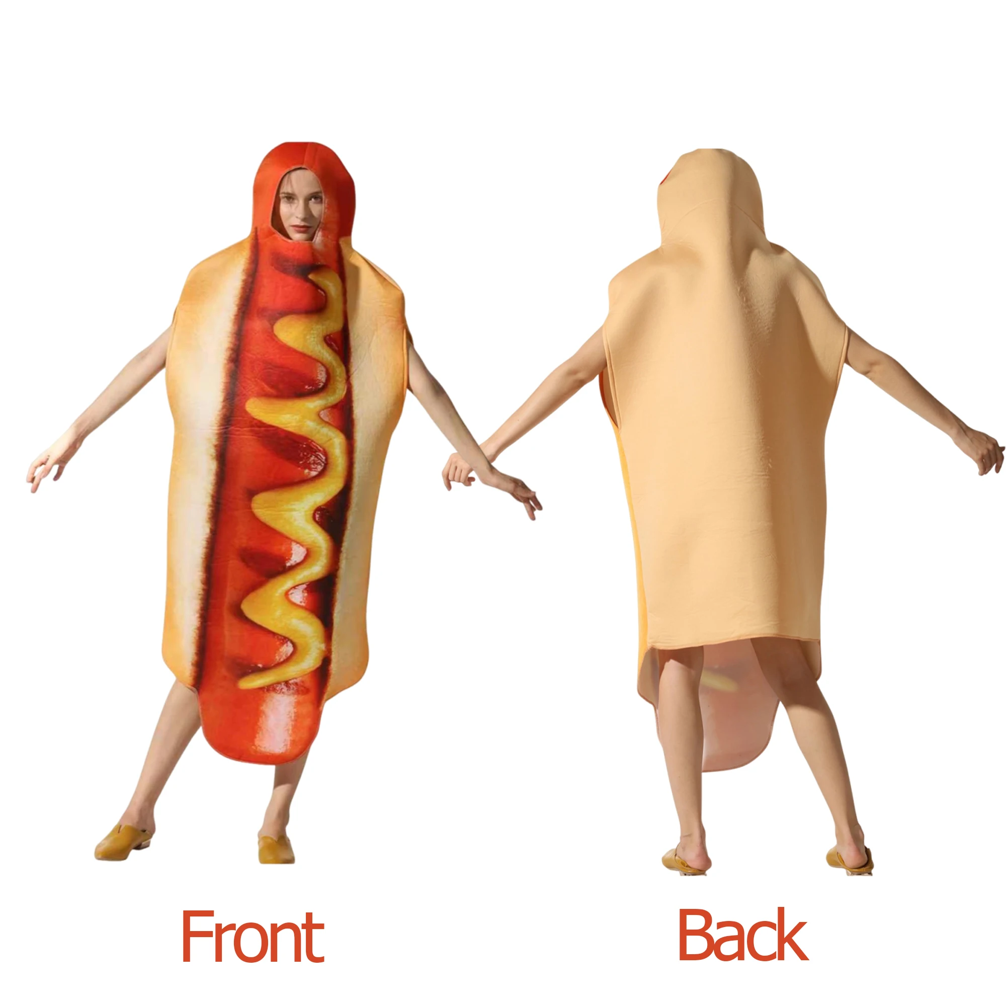 Adult Hot Dog Costume One Piece Hooded Sleeveless Funny Food Cosplay Jumpsuit For Halloween Party Carnival Fancy Dress Up Unisex