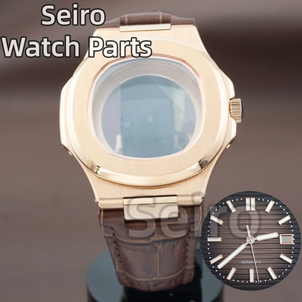 

41mm Watch Cases Leather Watchband Parts Sapphire Crystal Glass For Mod Nautilus NH34 NH35 NH36 NH38 Movement Dial Waterproof