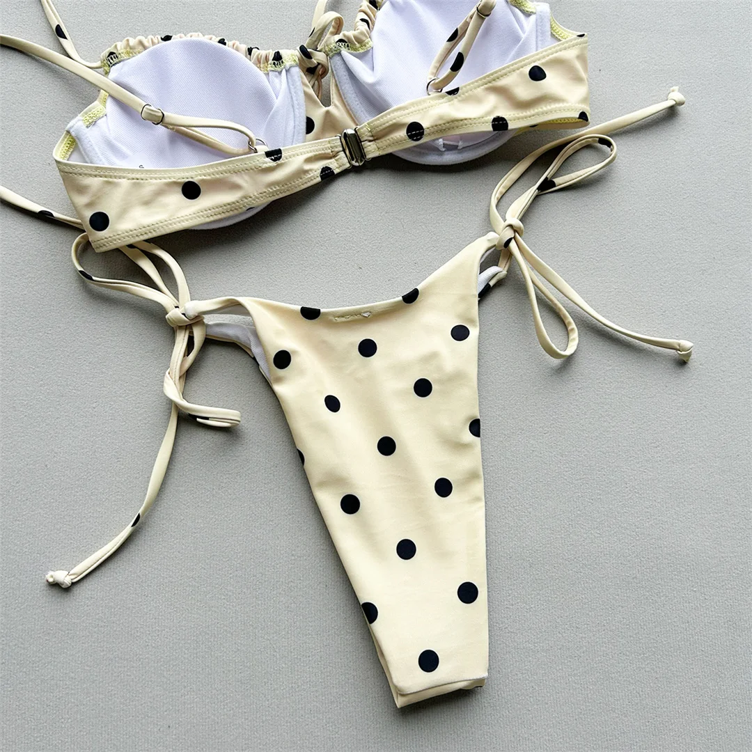 Polka Dot Bikini mit Bügel, Damen-Badeanzug, zweiteiliges Bikini-Set, mit Trägern, gepolstert, Badebekleidung, Badeanzug, Modell V8465. – Detail 9