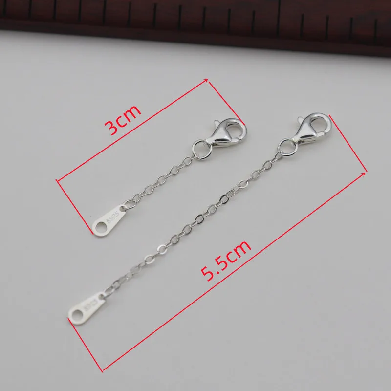 1PCS Solid 925 Sterling Silver Lobster Clasp Chain End DIY Jewelry Accessories Necklace End Chain Extension Chains 3cm 5.5cm 8cm