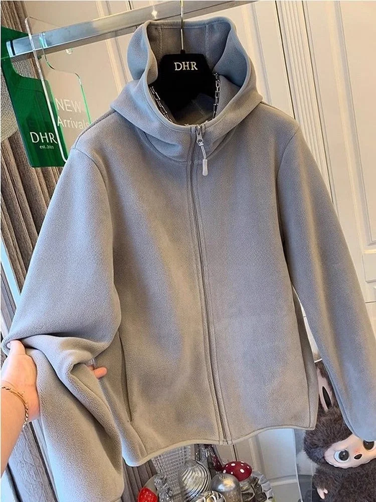 plus Size Hooded Cardigan Sweatirt Women's Winter Warm Outerwear Fce Ladies Casual Comfortable Coat for Plump Sister