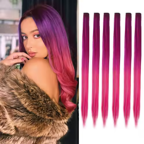 Clip in Hair Extensions Colored Party Highlights 22 inches 6pcs/pack Multi-colors Straight Hair Synthetic Hairpieces Royal Blue - Image 17