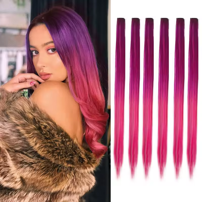 Clip in Hair Extensions Colored Party Highlights 22 inches 6pcs/pack Multi-colors Straight Hair Synthetic Hairpieces Royal Blue - Image 17