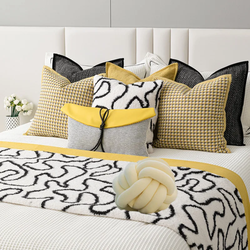 Design Luxury Cushion Cover 30x50 45x45 50x50cm Yellow And Black Rope Waist Pillowcase For Home Hotel Bed Living Room Sofa