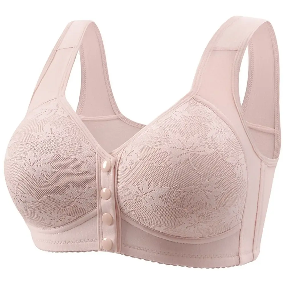 Comfortable Floral Printed Underwear Breathable Leaf Printed Bras for Older Women Full Cup Widened Shoulder Straps