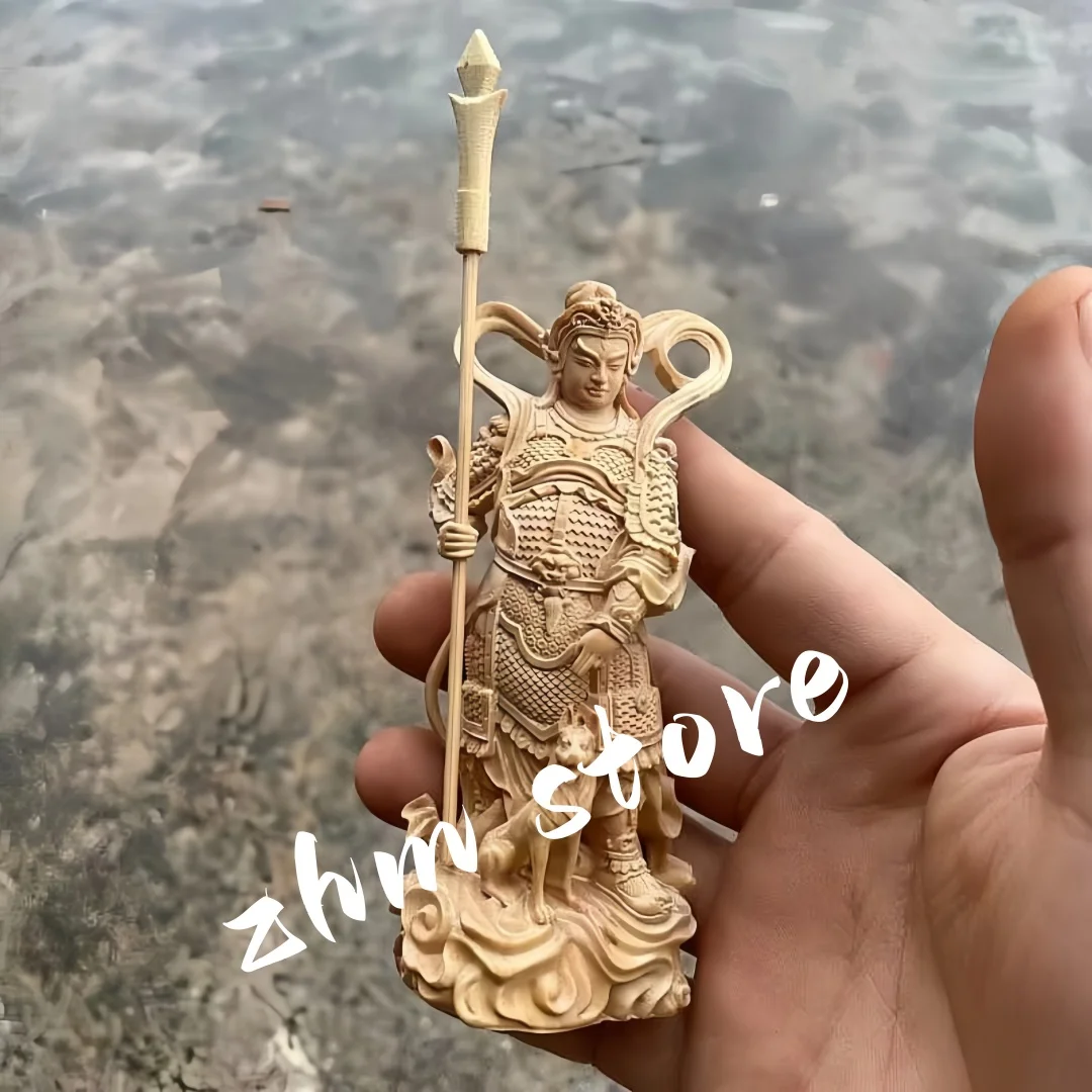 

10.5*4.5*3.2cm Handmade Carving Exquisite Chinese God Figurine Scripture Wood Lifelike Handpieces Auspicious Mascot Crafts