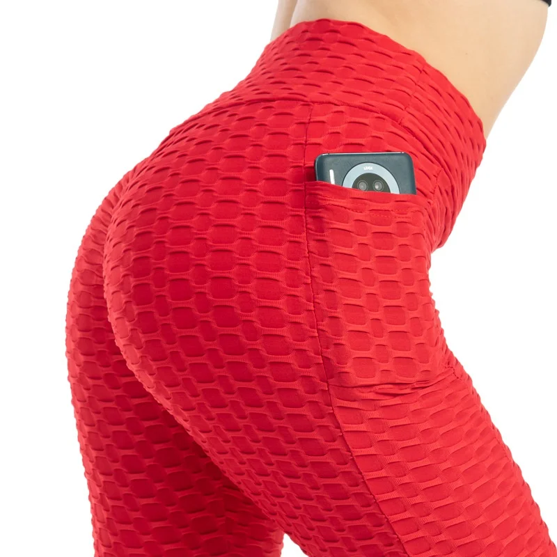 Leggings de cintura alta com bolsos para mulheres, calças justas de levantamento de bumbum, ioga anti celulite, fitness, corrida, treino, moda