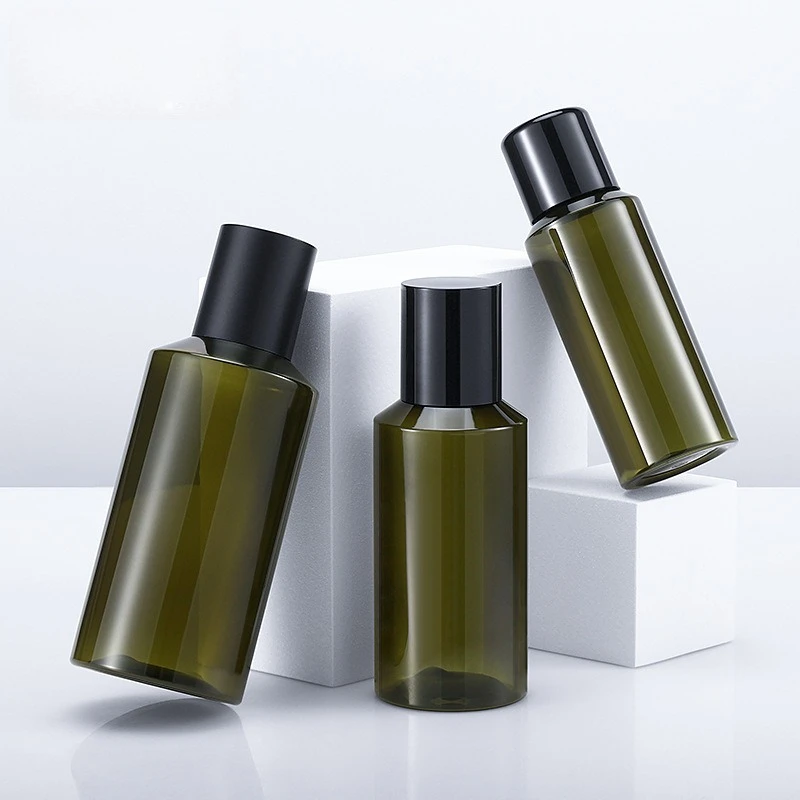 75/100/150/200ml Empty Amber PET Lotion Bottle, Slant Shoulder Design for Toner, Refillable Cosmetic Split Vial
