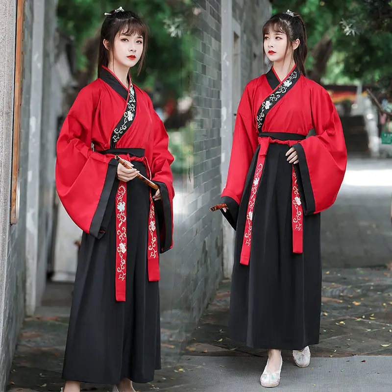 

2021 Super Size Hanfu Women Dress Tops Skirt Casual Chinese Men Han Cosplay Ancient Fresh Elegant Ancient Style Suit Martial Art