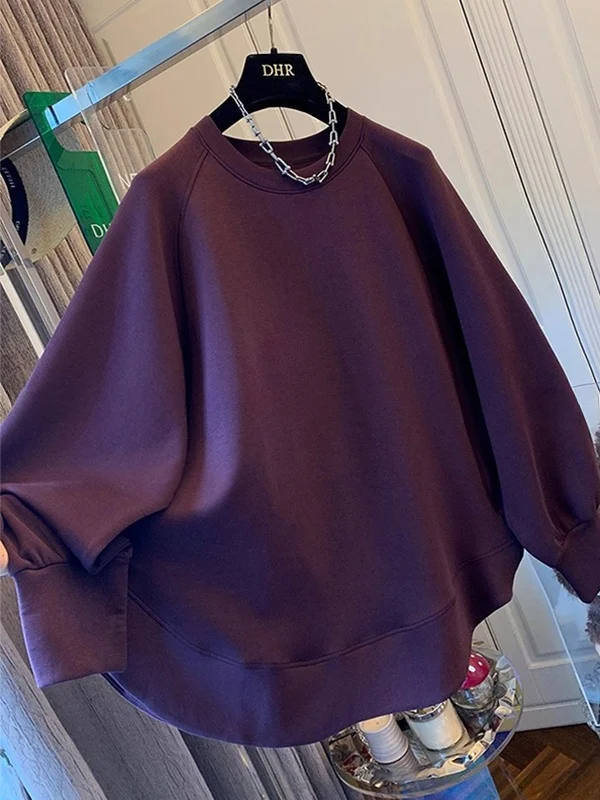 

Женская толстовка больших размеров (до 136 кг), с круглым вырезом, длинным рукавом, в повседневном стиле, свободного кроя, осенне-зимняя, стройнящая модель