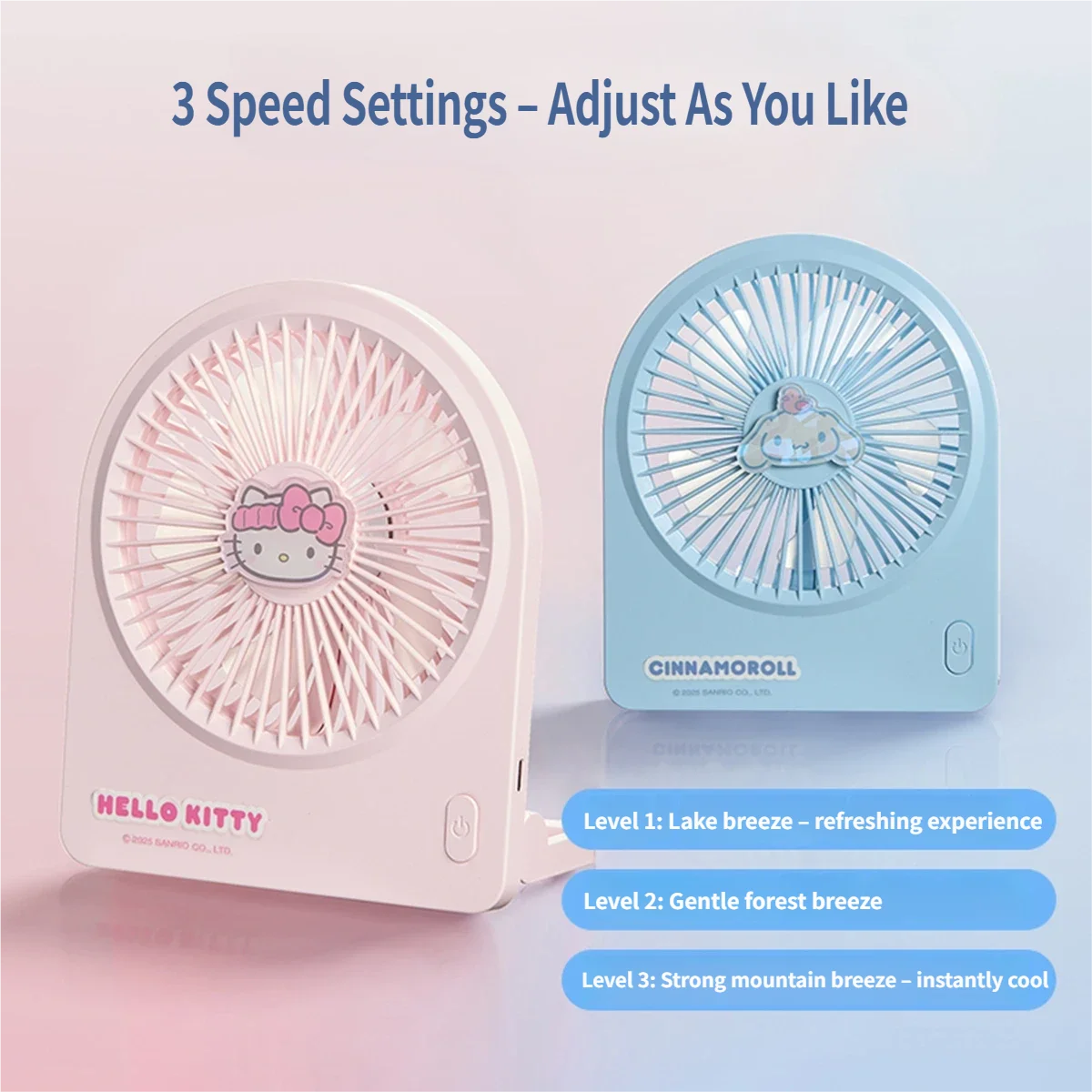 MINISO Sanrio Hello Kitty Foldable Desk Fan 1200mAh Rechargeable 180° Adjustable Dual Use Hanging & Table Fan Portable Small Coo