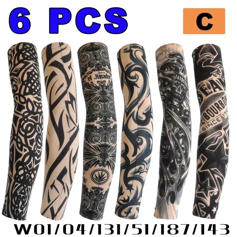 

6 PCS Tattoo Sleeve for Men Women Anti-Sunburn Sleeve Elastic Outdoor Nightclub Cycling Arm Cover Party Cycling Tattoo Sleeve