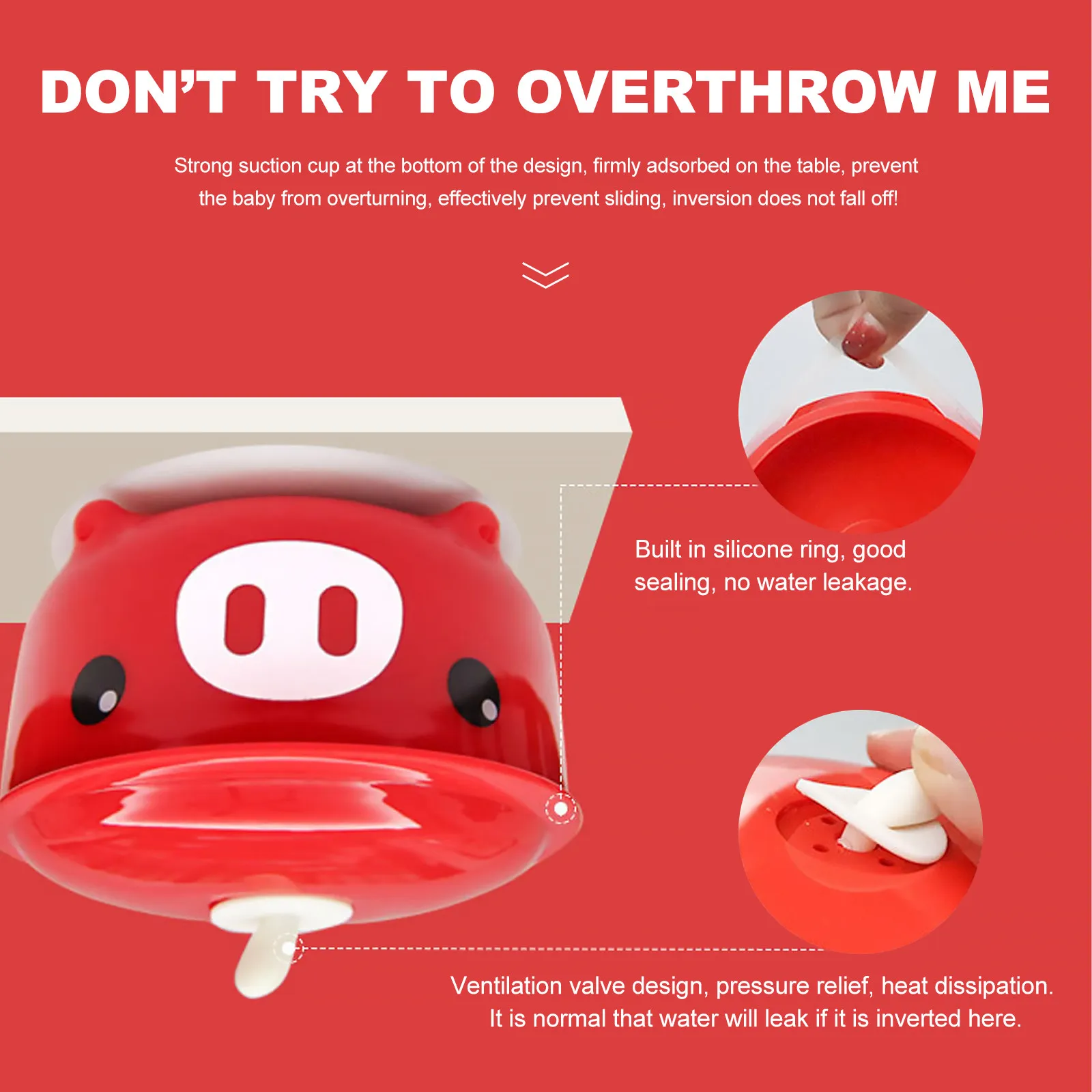 

1Pcs Stainless Steel Baby Bowl Red Lovely Pig Pattern Suction Cup Anti-Drop Anti-Scald Baby Feeding Tableware Lightweight