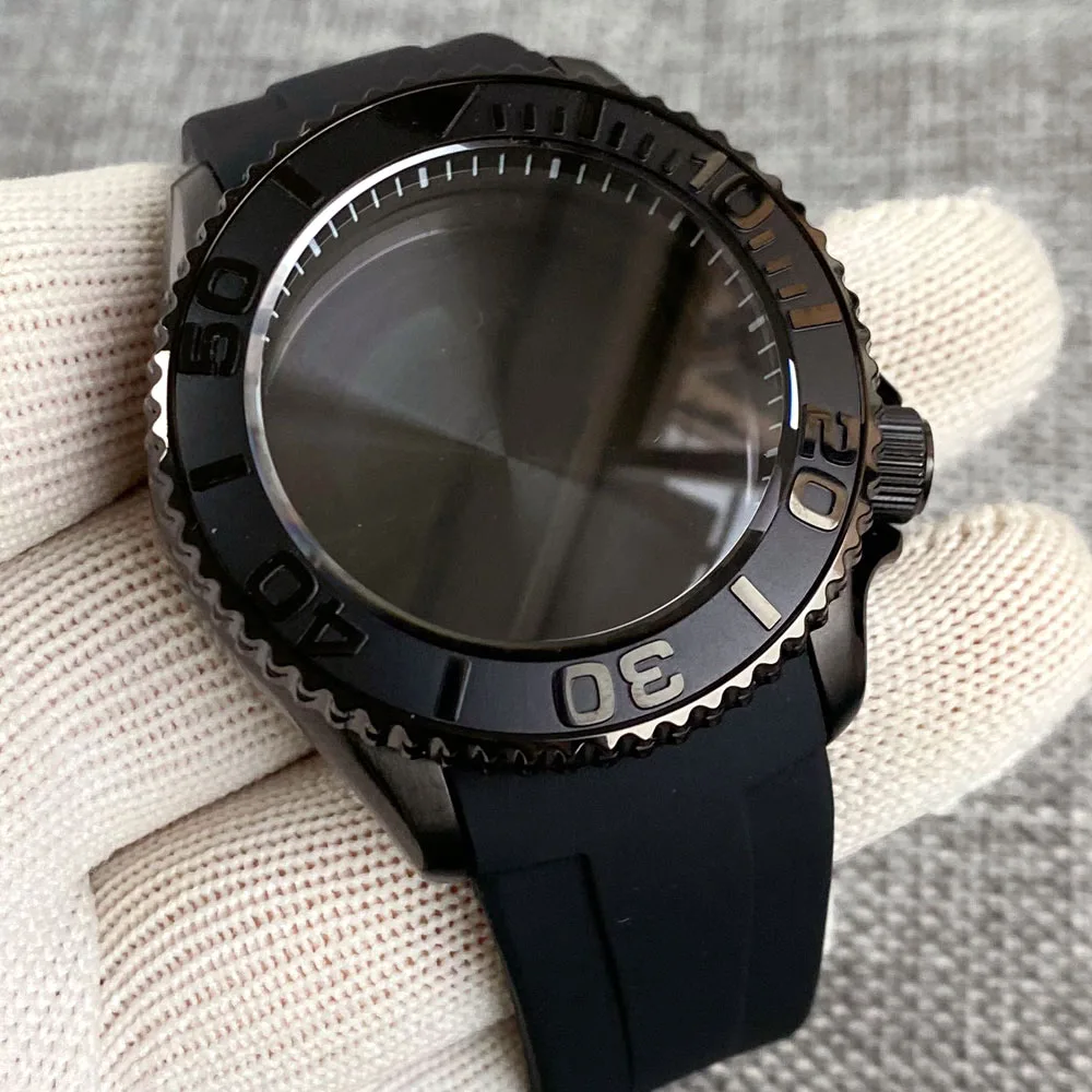 41mm Automatic Watch Case Silicone Band Black PVD SKX007 Style Sapphire 3.8 Crown 120 Clicks Bezel Fit NH35 NH36 NH34 Movement