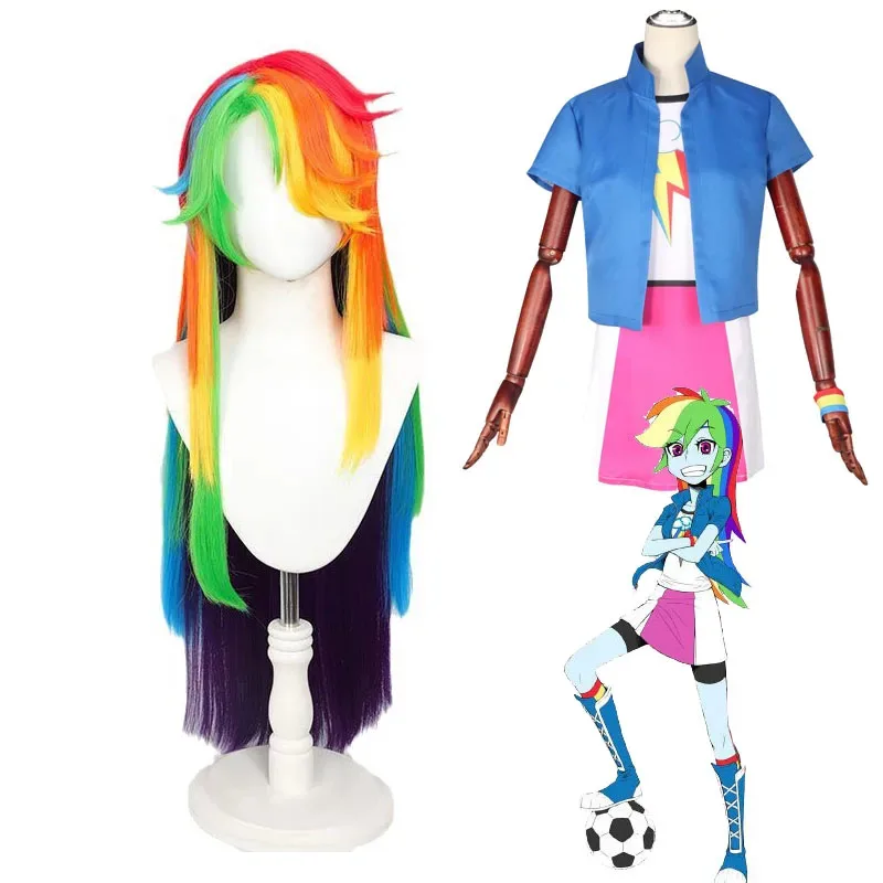 

Хэллоуин Радуга Даш Косплей Костюм Equestria Girls RD Платья Карнавальная Вечеринка Даши Парики Маленькая Девушка Пони Аниме Одежда