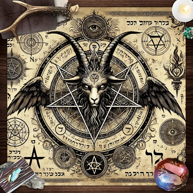 VIKAMA Dark Ritual Tablecloth Pentagram Goat Hebrew Runes Altar Divination Gothic Decorative Magic Circle Tablecloth