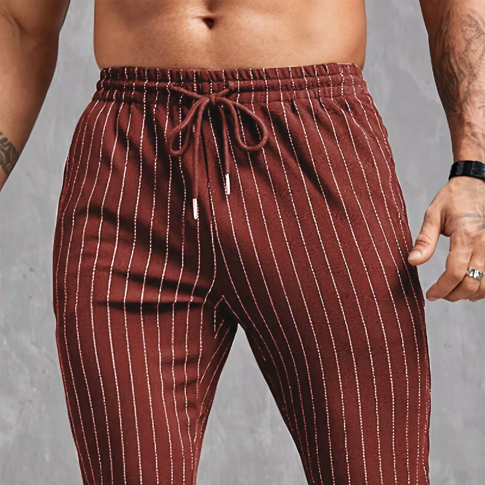 Pantalones Hombre Männer Gestreiften Atmungsaktive Harem Hosen Business Casual Trend Kordelzug Taille Komfortable Bleistift Jogginghose