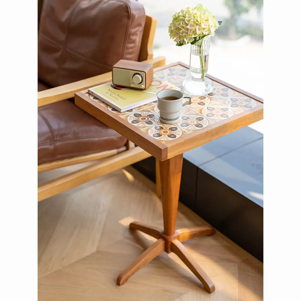 Simple modern sofa edge few Japanese light luxury all solid wood tile coffee table