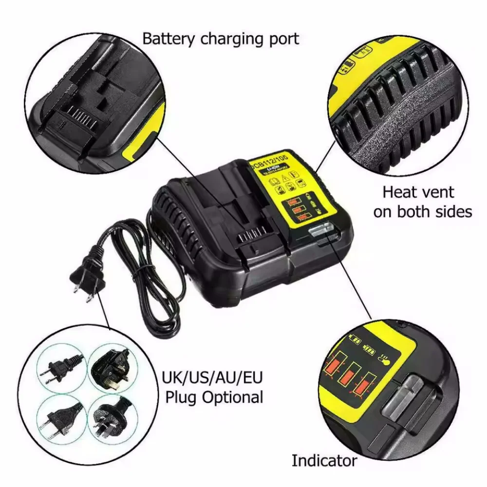 DCB112 2A Lithium Battery Charger For Dewalt 10.8V 12V 14.4V 18V DCB206 DCB205 DCB204 DCB203 DCB120,DCB107 DCB115 DCB105