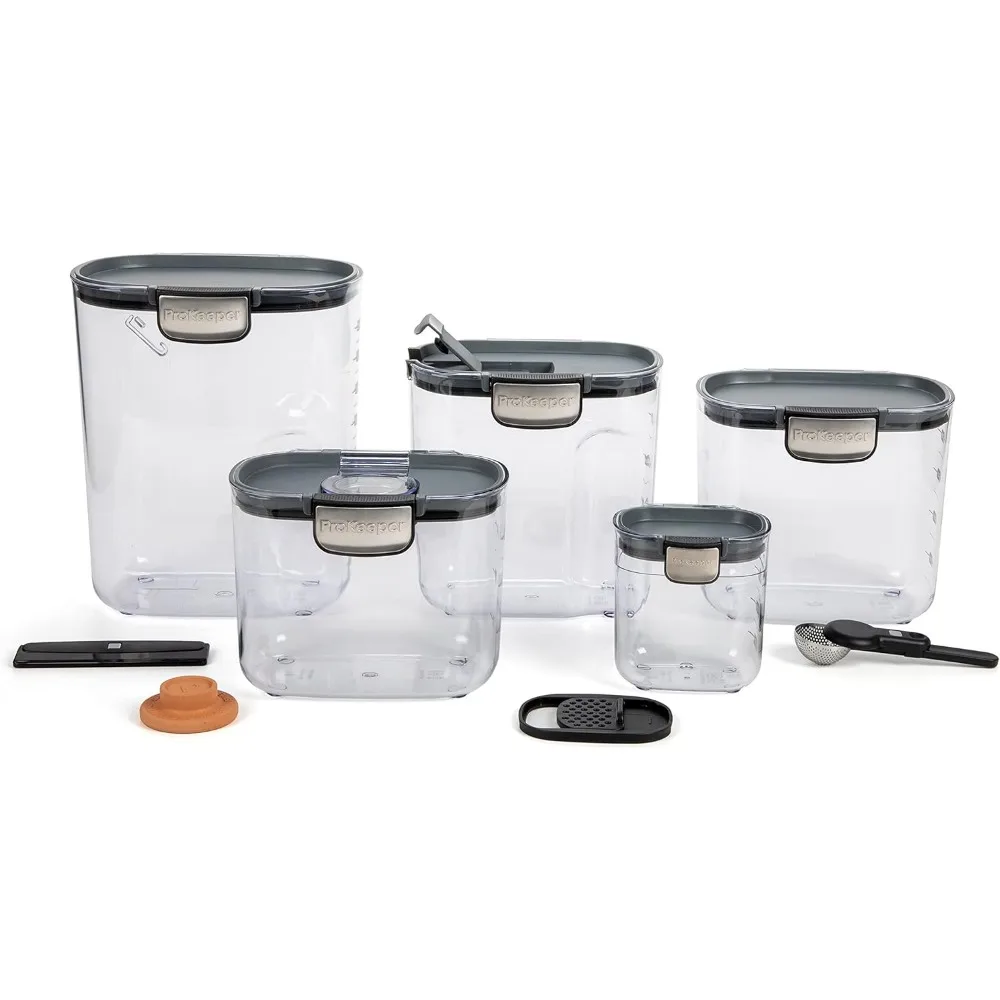 

9-Piece Airtight Food Storage Container Set with Magnetic Accessories for Kitchen Organization (Grey)
