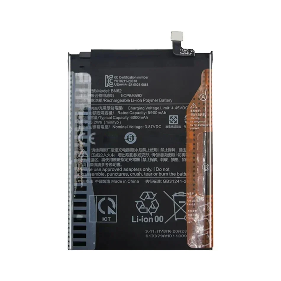 Batería BN62 6000Mah para Xiaomi Redmi Note 9 4G baterías de repuesto batería + herramientas